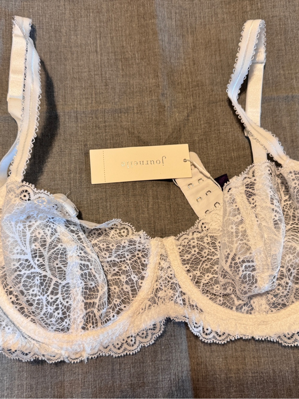 Journelle White Lace Underwire Bra with Sheer Cups